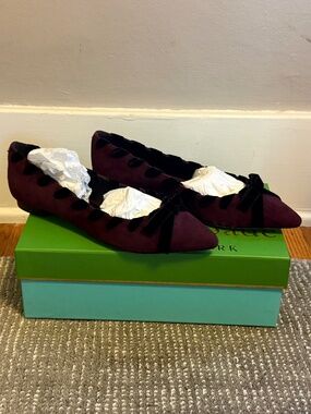 Kate Spade Kalani Deep Cherry Suede Velvet Bow Pointed Flats 8M